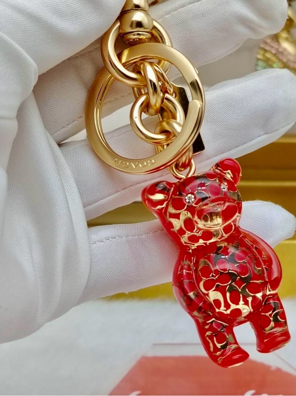 Coach Red Gummy Bear Key & Charm with Gold Hardware Like New
